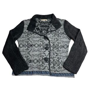 Caamano Sweater Women's XL‎ Gray Black Alpaca Button Up Cardigan Peru Soft Y2K
